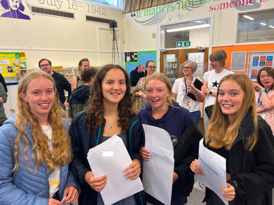 Students receiving GCSE exam results
