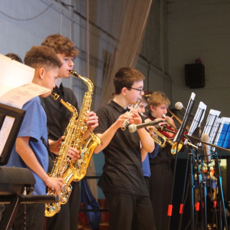 Trumpet band playing during spring concert
