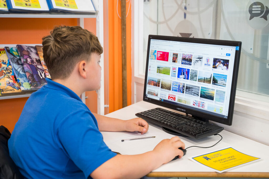 Student using school computer